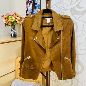 H&M Faux Suede Brown Tan Side Zip up Moto biker Jacket Size US 4